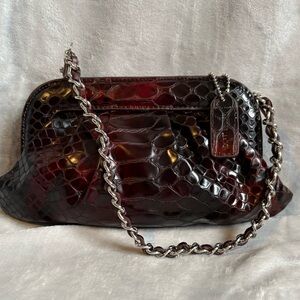 Danier Vintage-Style Dark Burgundy Croc-Embossed Leather Shoulder Bag